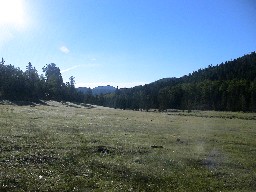 A view of Trail Peak from the meadow at Crooked Creek (You can just make out the cabin under the trees)